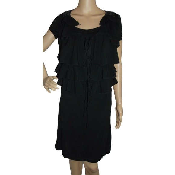 Mono Reno Dress & Sequin Vest Set Small Black Rayon 2-Piece T-Shirt knee scoop - Picture 3 of 12